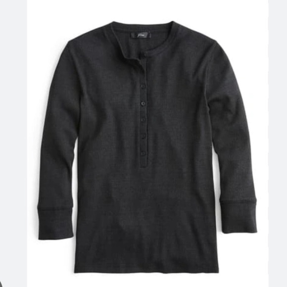 J Crew Ribbed henley with three-quarter sleeves shirt top black - Picture 1 of 4